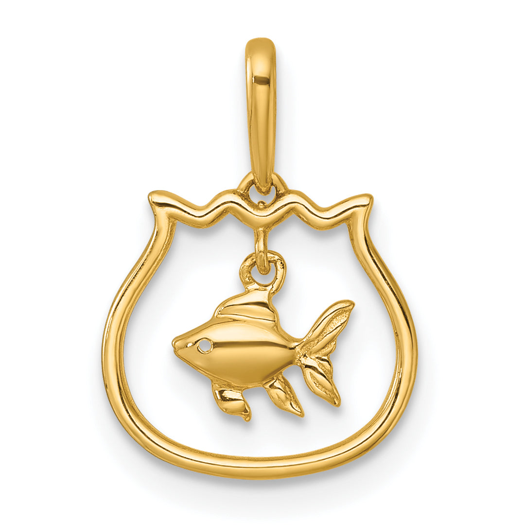 14k Polished Fish Bowl with Dangling Fish Charm / Pendant Main image