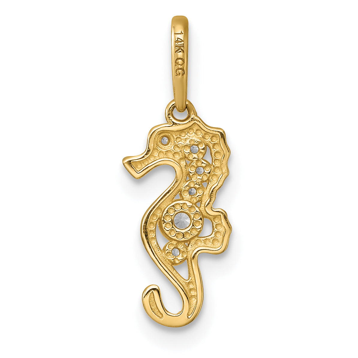 14k Polished CZ Seahorse Charm / Pendant