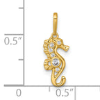 14k Polished CZ Seahorse Charm / Pendant