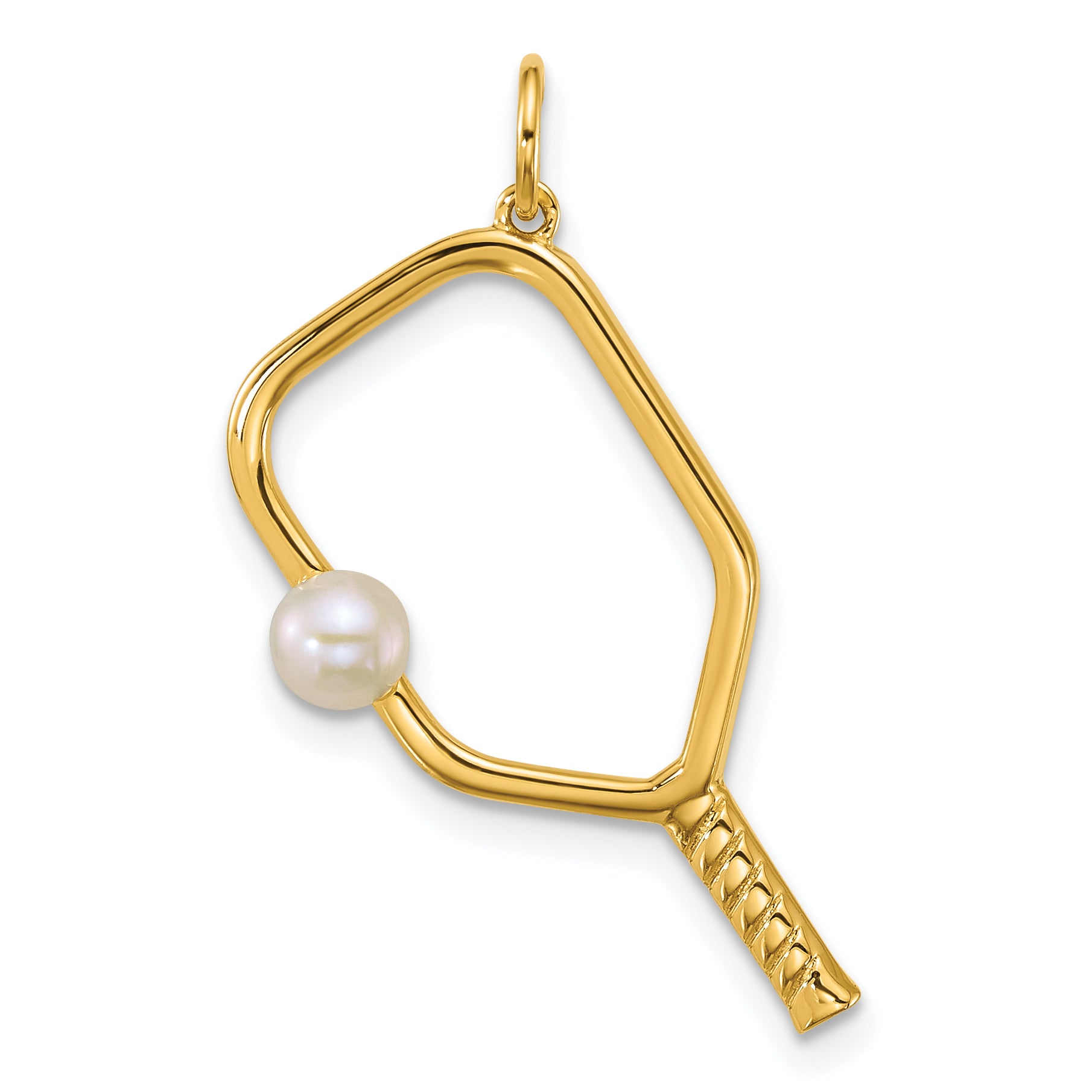14k Polished Freshwater Cultured Pearl Ball and Pickleball Paddle Pendant Main image