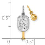 14k with White Rhodium Polished Pickleball Paddle and Ball 2-Piece Charm Pendant Set