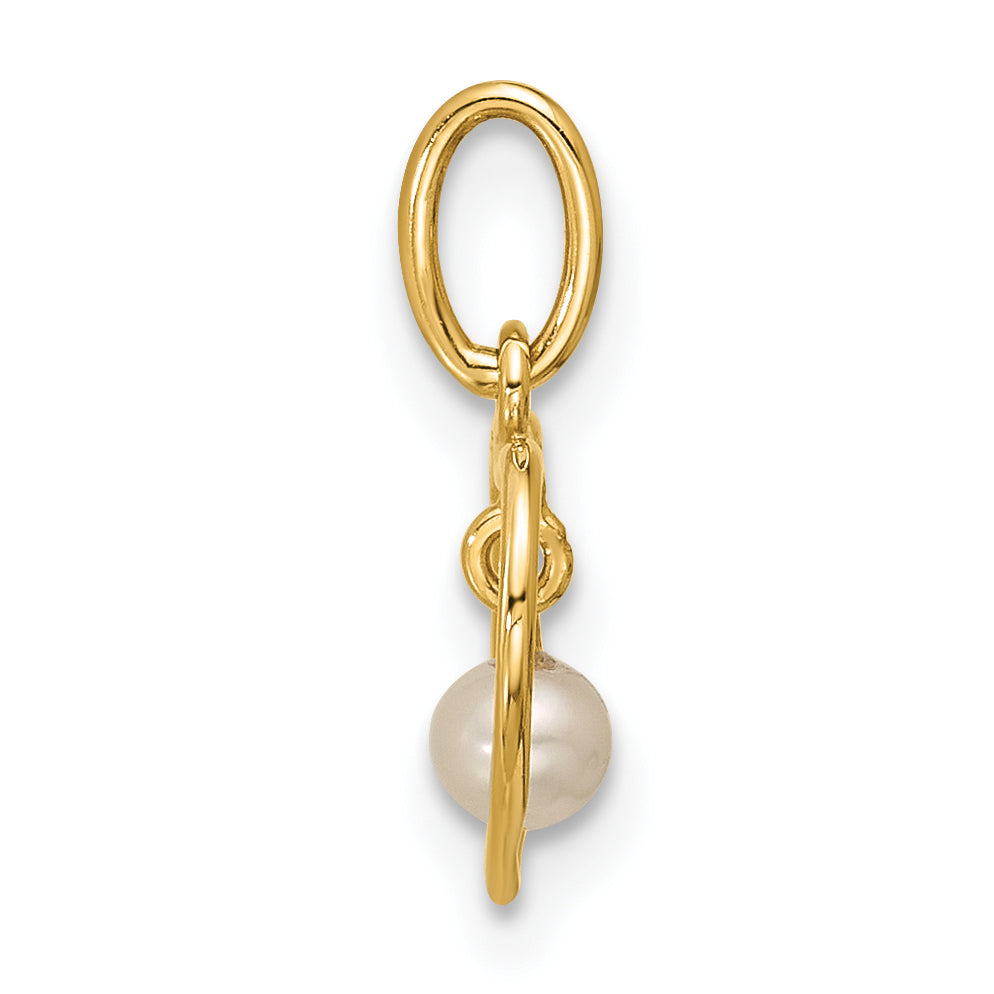 14K Polished Freshwater Cultured Pearl Dangle in Heart Pendant Secondary image