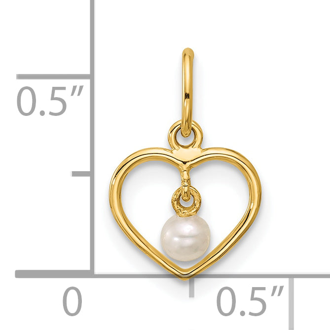 14K Polished Freshwater Cultured Pearl Dangle in Heart Pendant
