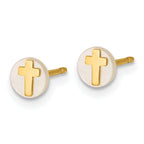 14K Polished Round Mother of Pearl with Cross Post Earrings