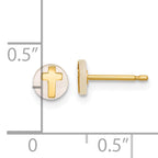 14K Polished Round Mother of Pearl with Cross Post Earrings