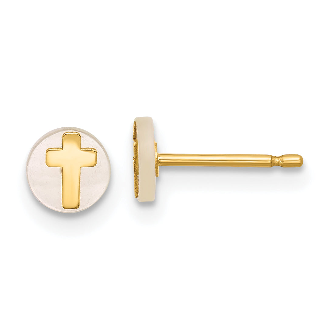 14K Polished Round Mother of Pearl with Cross Post Earrings Main image