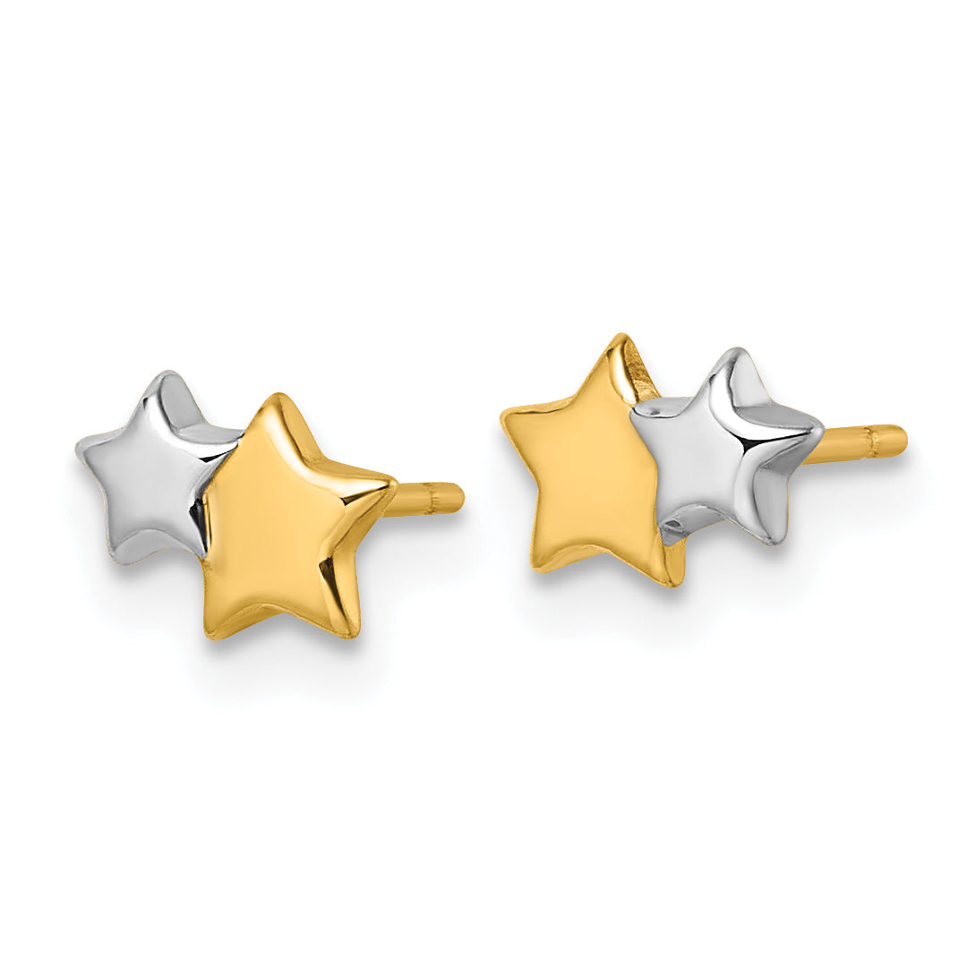 14K with Rhodium Polished Double Star Post Earrings Secondary image