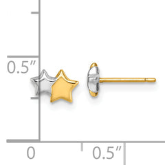 14K with Rhodium Polished Double Star Post Earrings