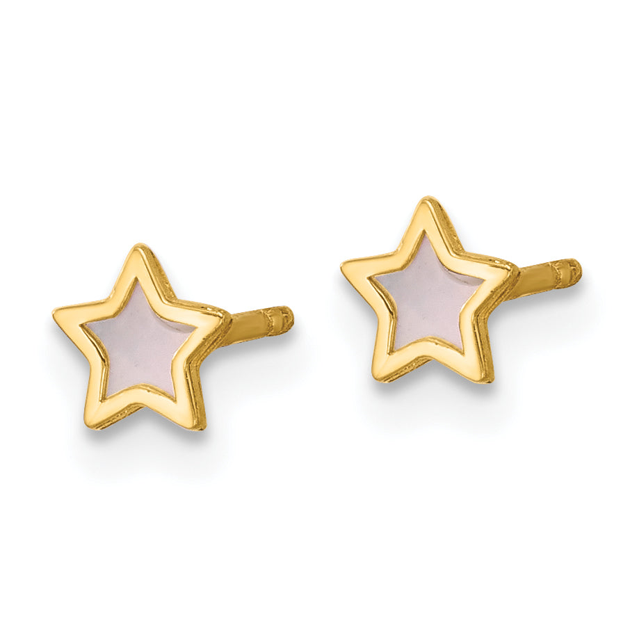14K Polished Mother of Pearl Star Post Earrings Secondary image