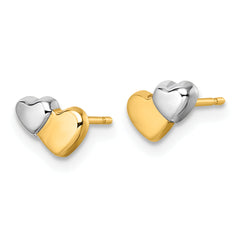 14K with Rhodium Polished Double Heart Post Earrings