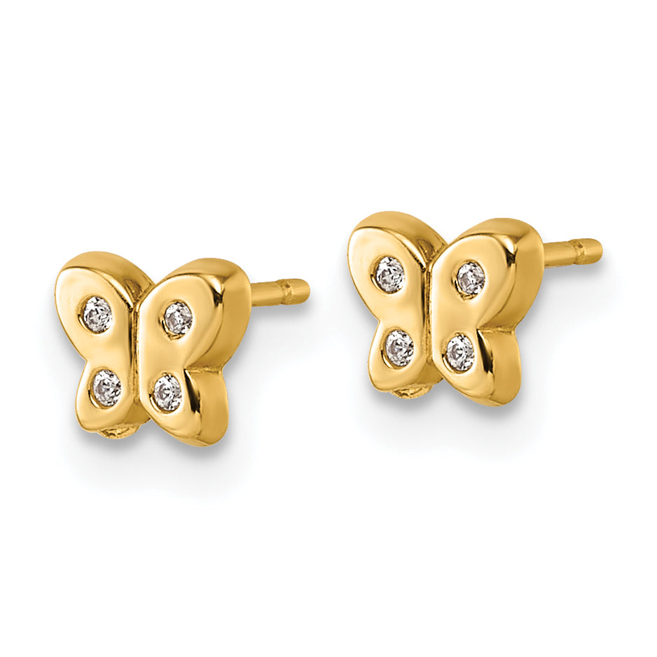 14K Polished CZ Butterfly Post Earrings Secondary image