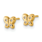 14K Polished CZ Butterfly Post Earrings
