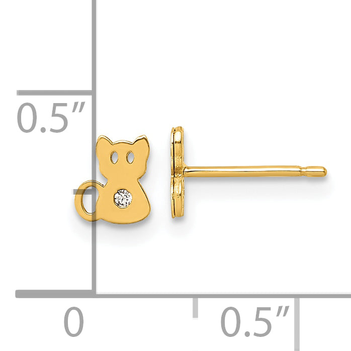 14K Polished CZ Cat Post Earrings