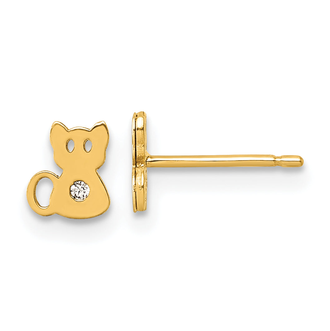 14K Polished CZ Cat Post Earrings Main image
