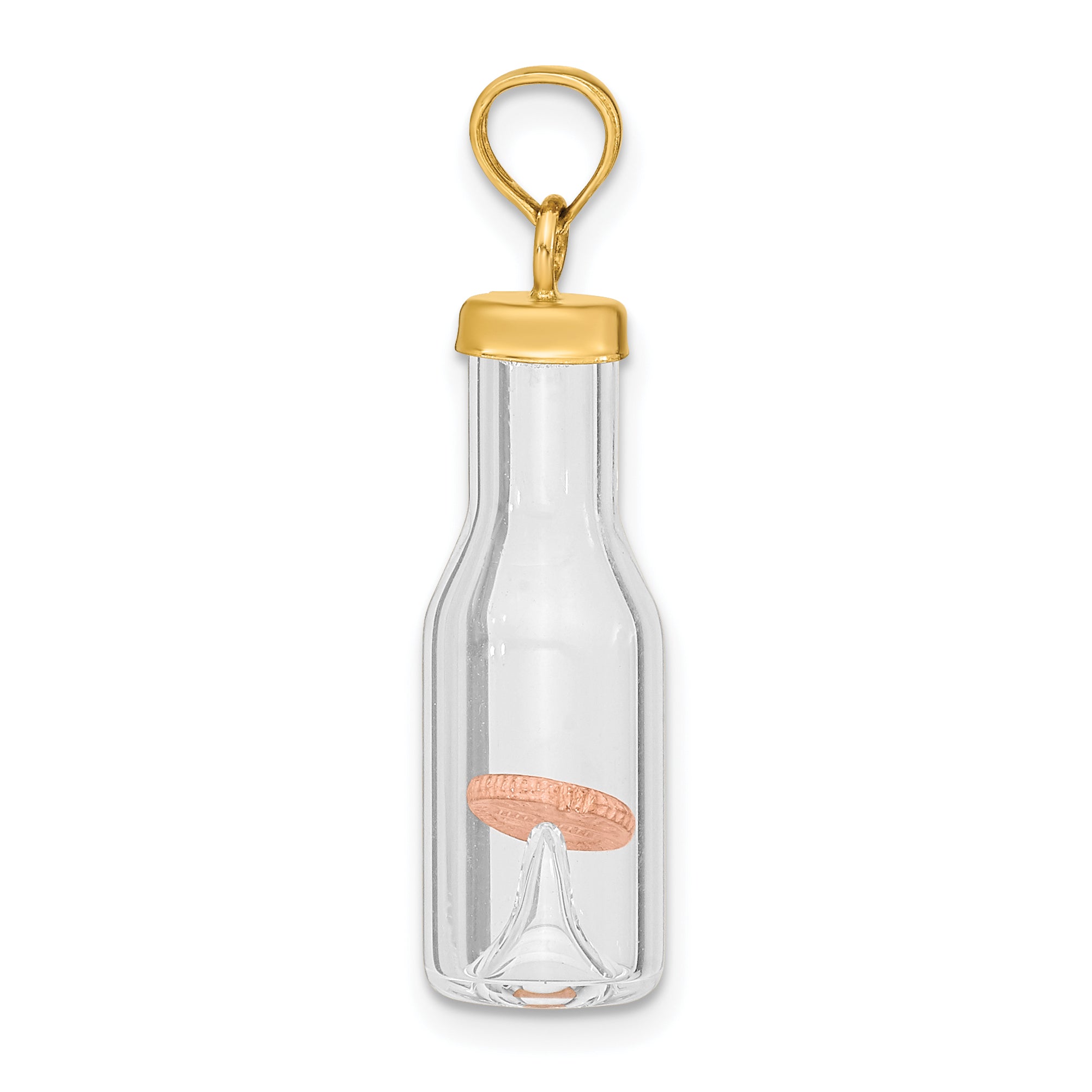 14k 3-D Mini Penny in Glass Bottle Pendant Secondary image