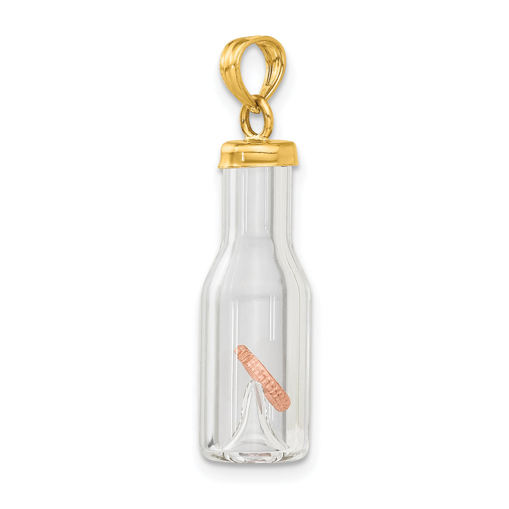 14k 3-D Mini Penny in Glass Bottle Pendant