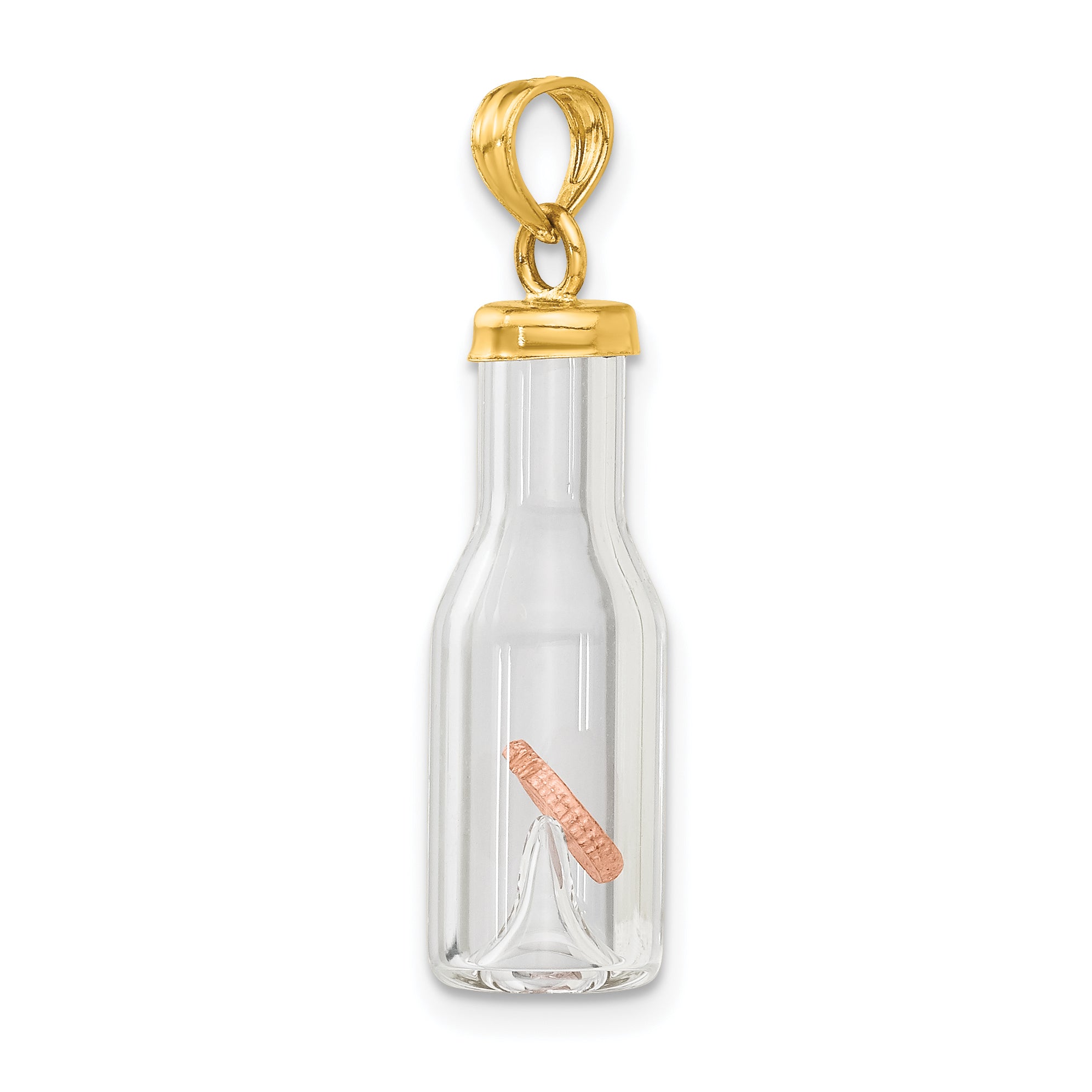 14k 3-D Mini Penny in Glass Bottle Pendant