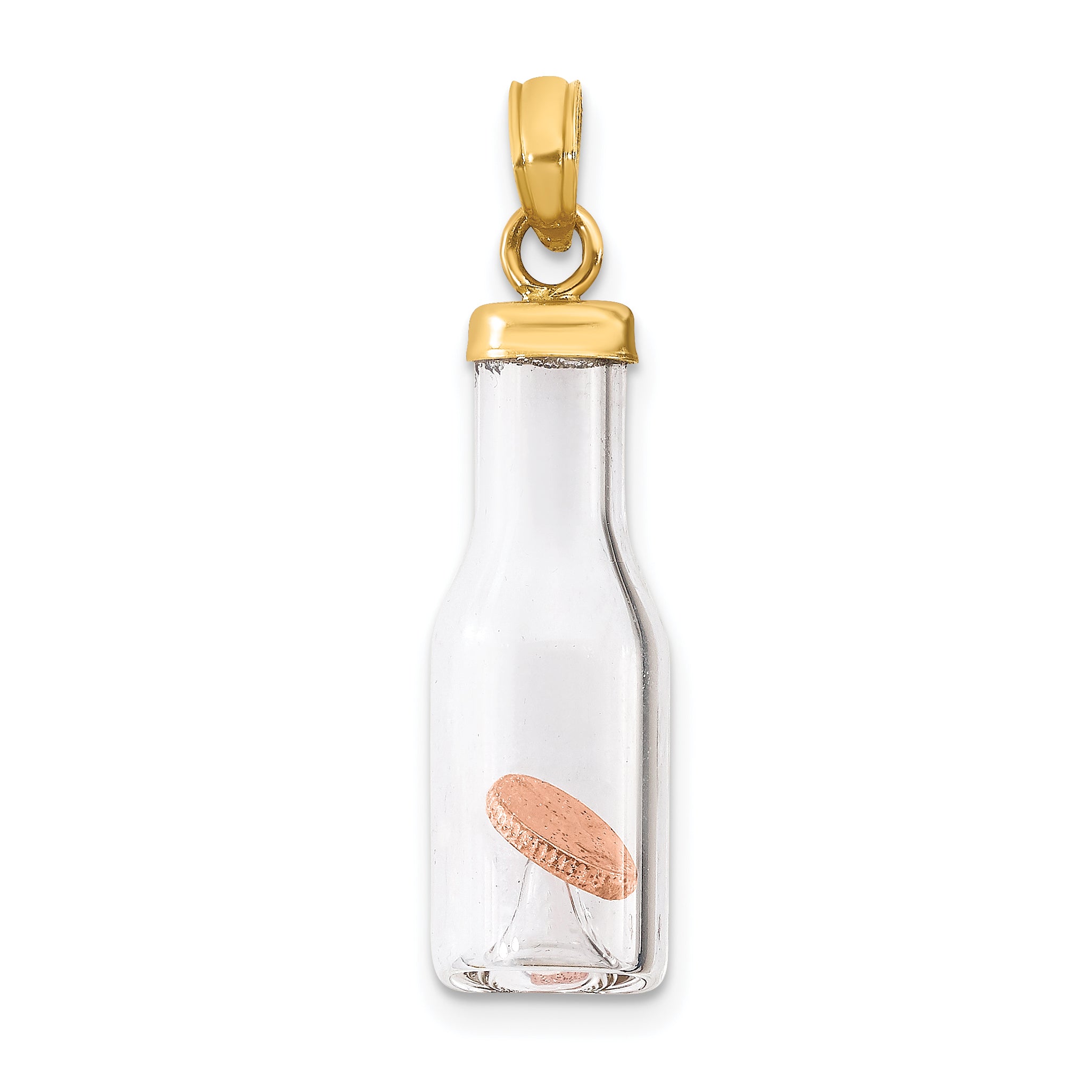 14k 3-D Mini Penny in Glass Bottle Pendant Main image