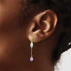 14K Yellow Gold Amethyst & Blue Topaz Dangle Earrings