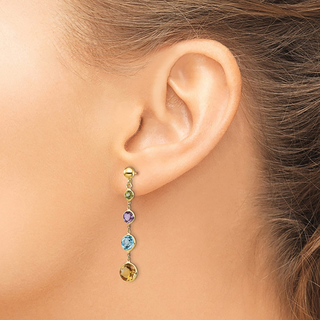 Multi-Gemstone Stud Dangle Earrings in 14K Yellow Gold, 6mm - Sophia Jewelers