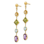 14K Gold Multi-Gemstone Drop Earrings, 47mm x 7mm, Polished Finish, Post & Push Back Closure