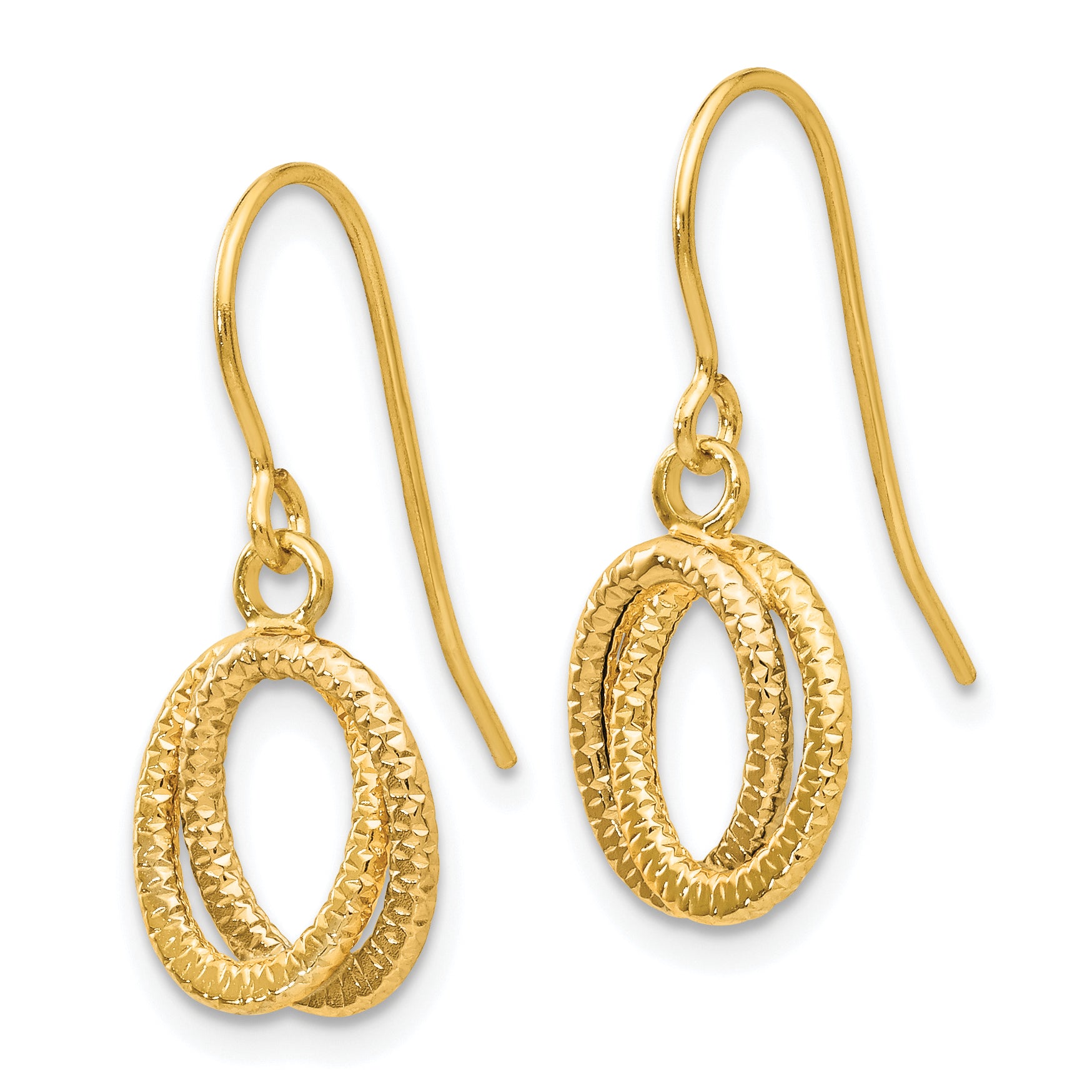 14k Gold Textured Fancy Dangle Earrings