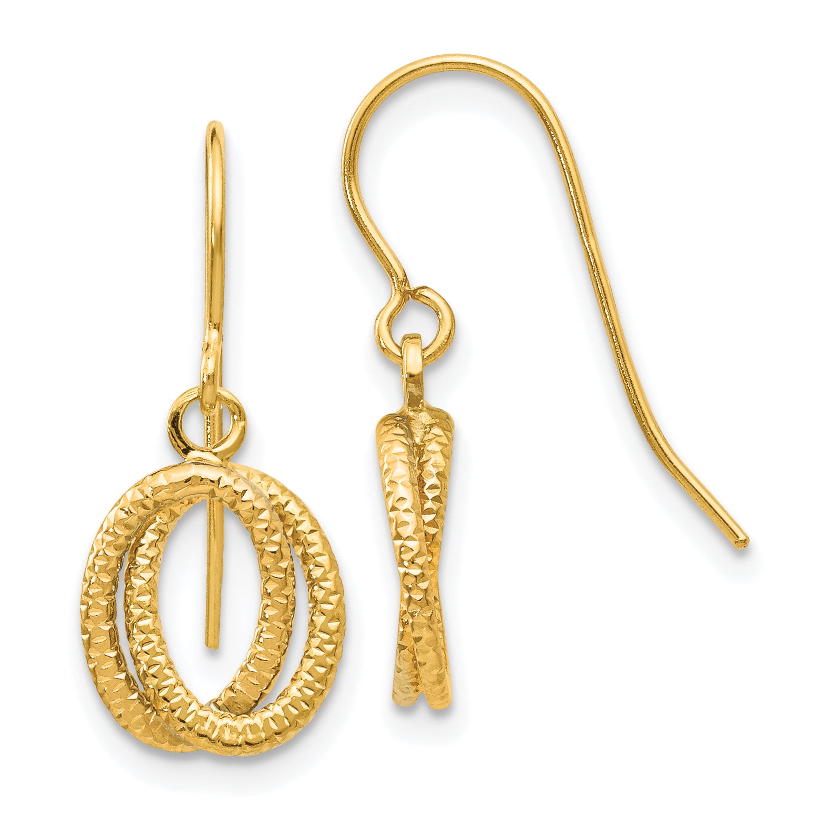 14k Gold Textured Fancy Dangle Earrings Main image