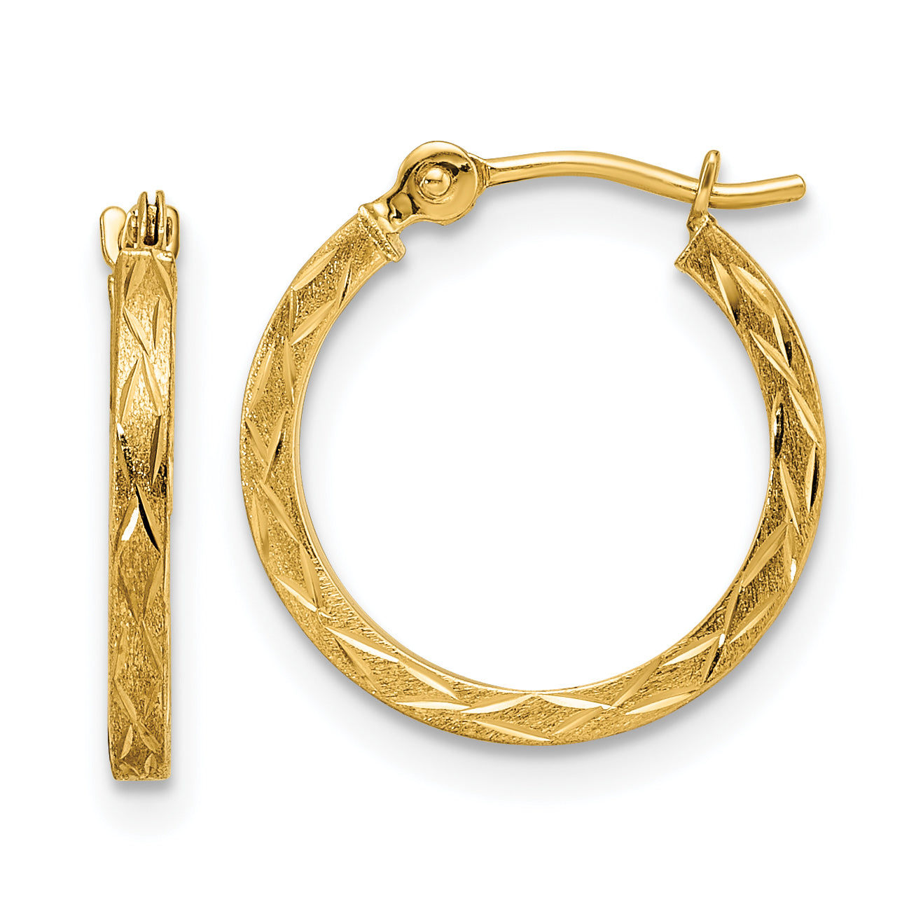 14k Polished and Satin Diamond-cut Hoop Earrings Main image