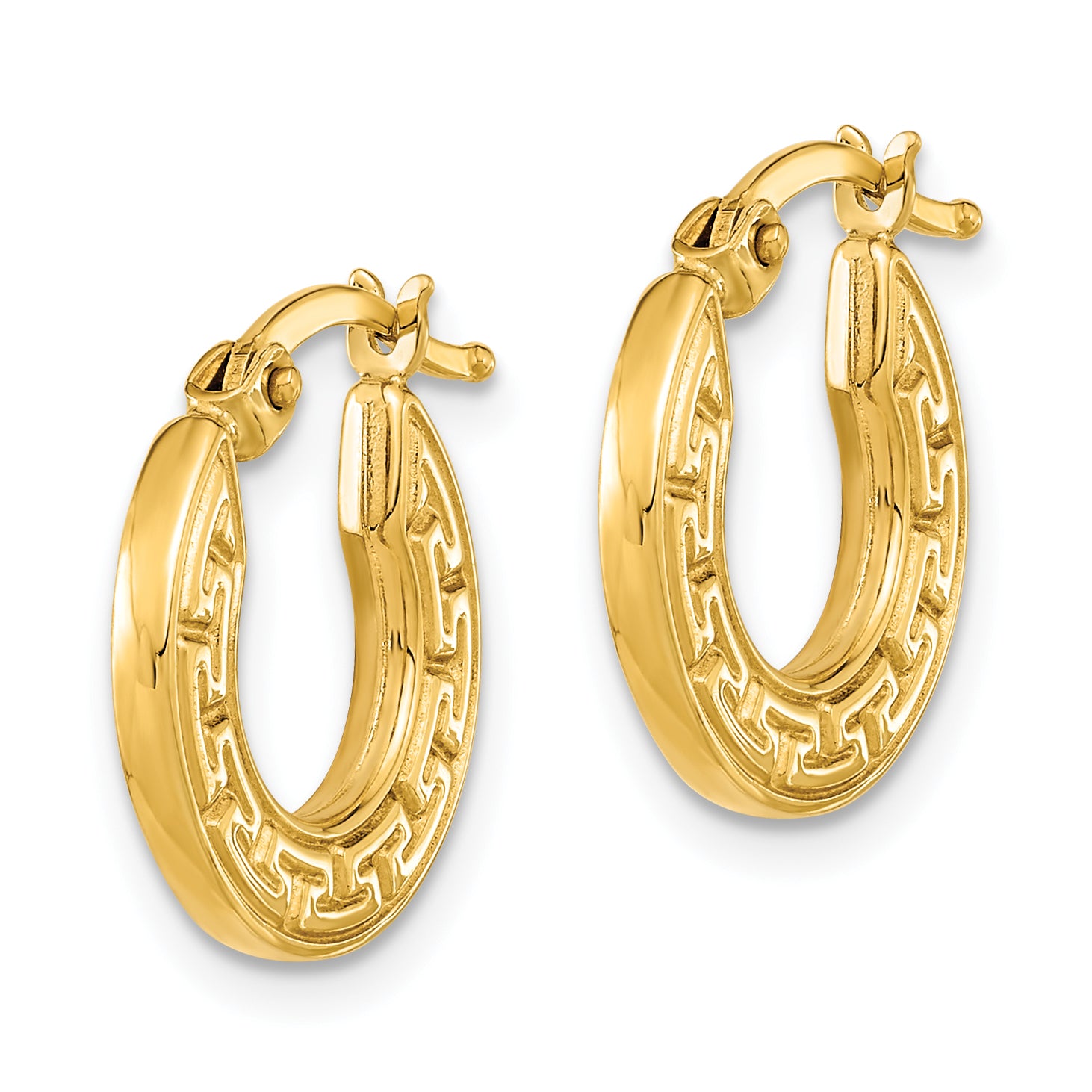 14K Polished Hollow Greek Key Hoop Earrings Secondary image