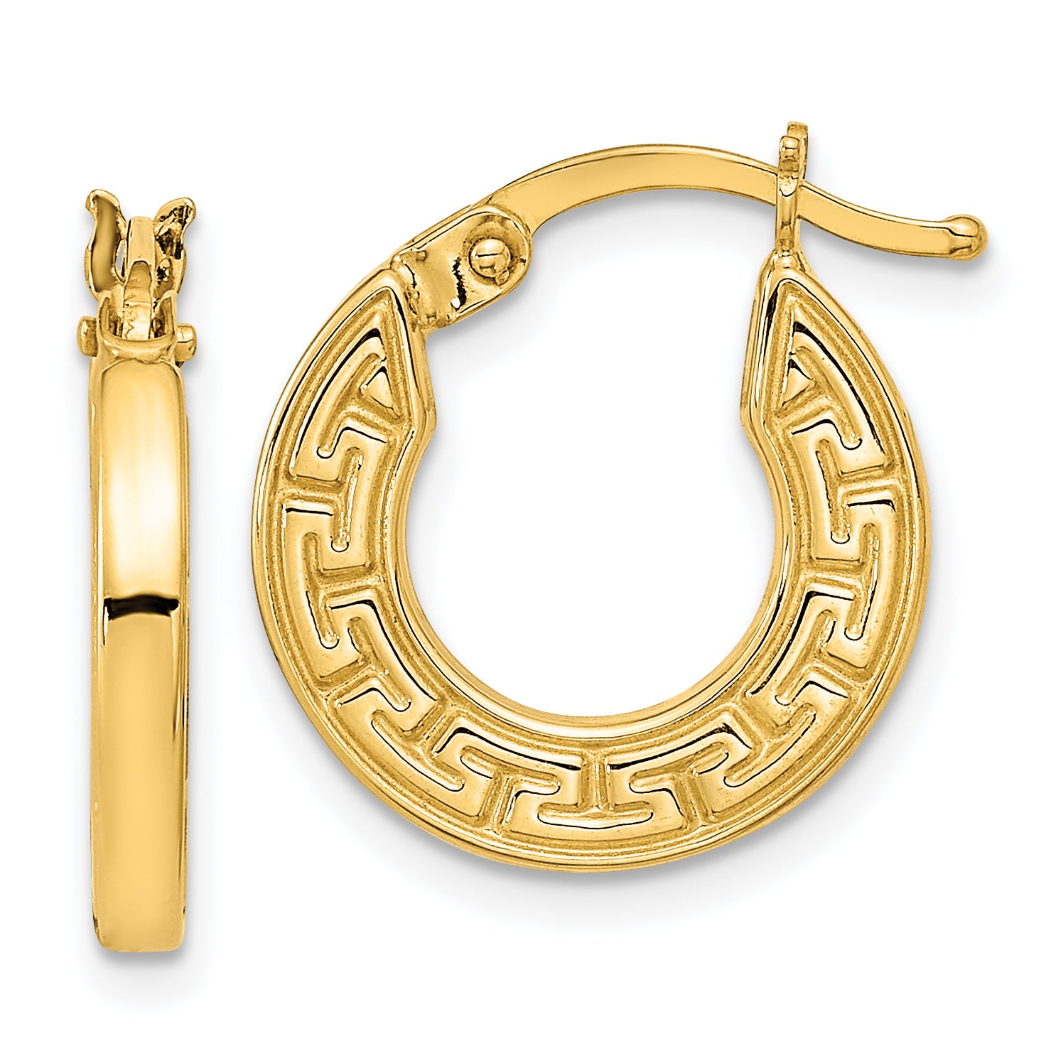 14K Polished Hollow Greek Key Hoop Earrings Main image