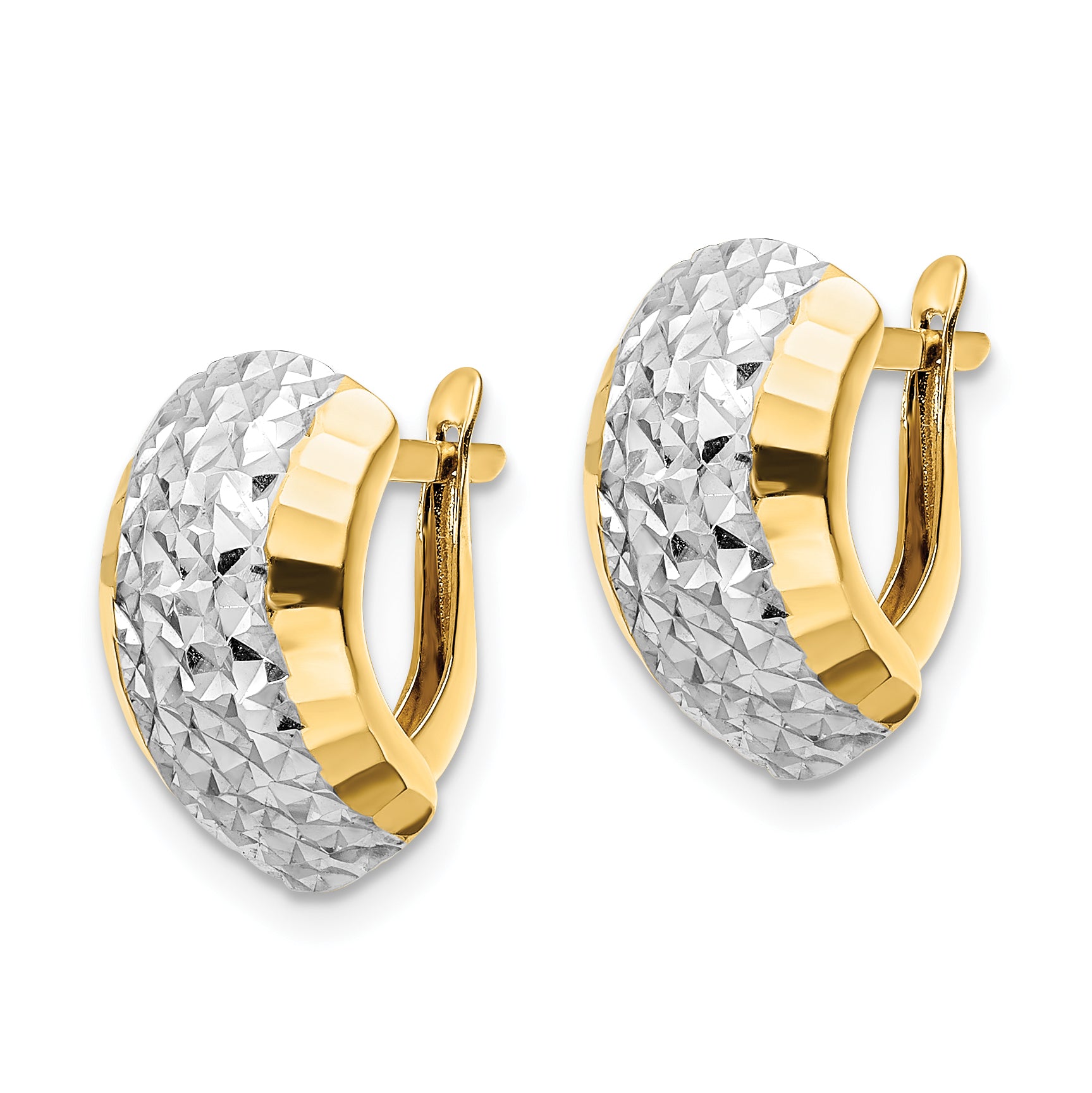 14k w/ White Rhodium Diamond-cut Hinged Earrings Secondary image