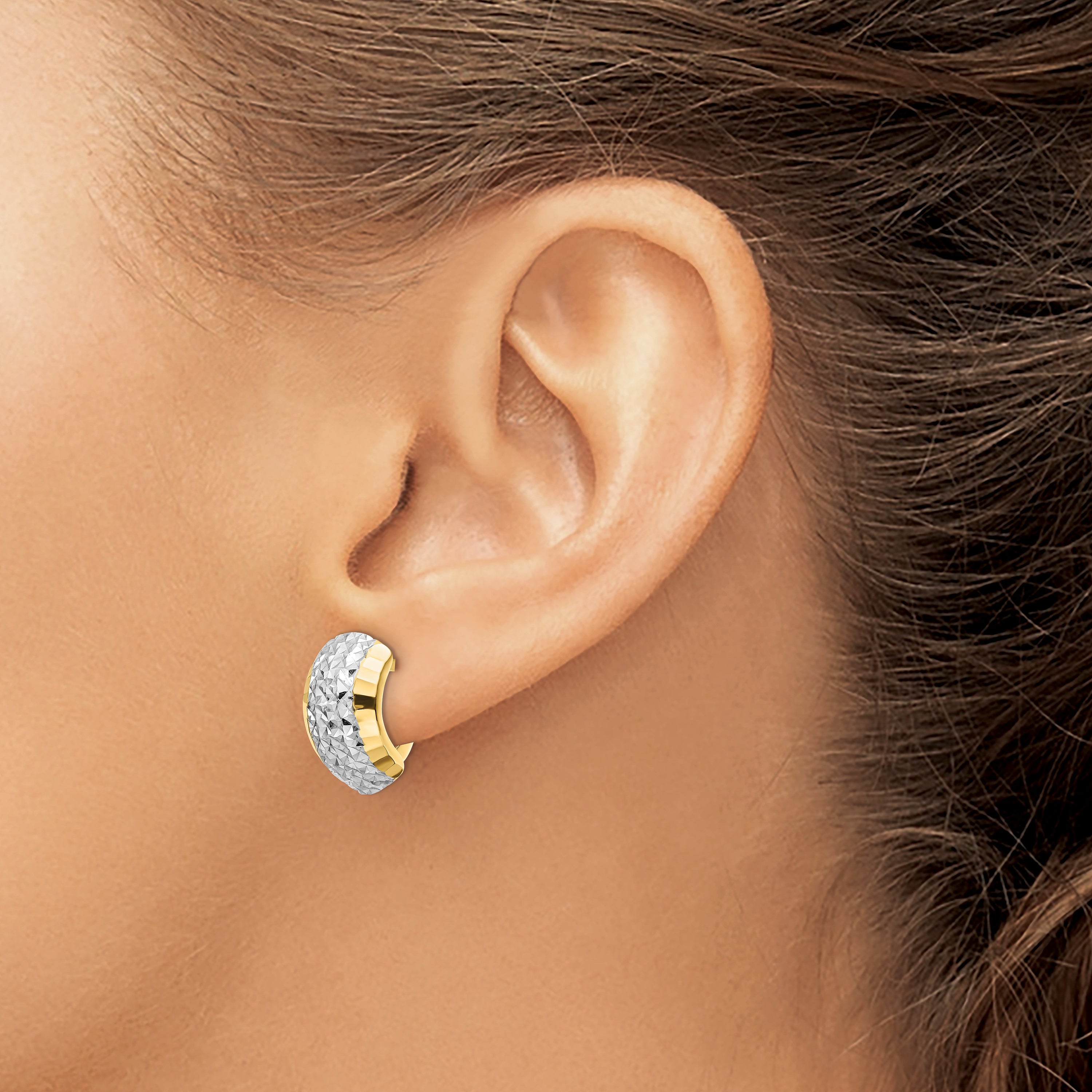 14k w/ White Rhodium Diamond-cut Hinged Earrings