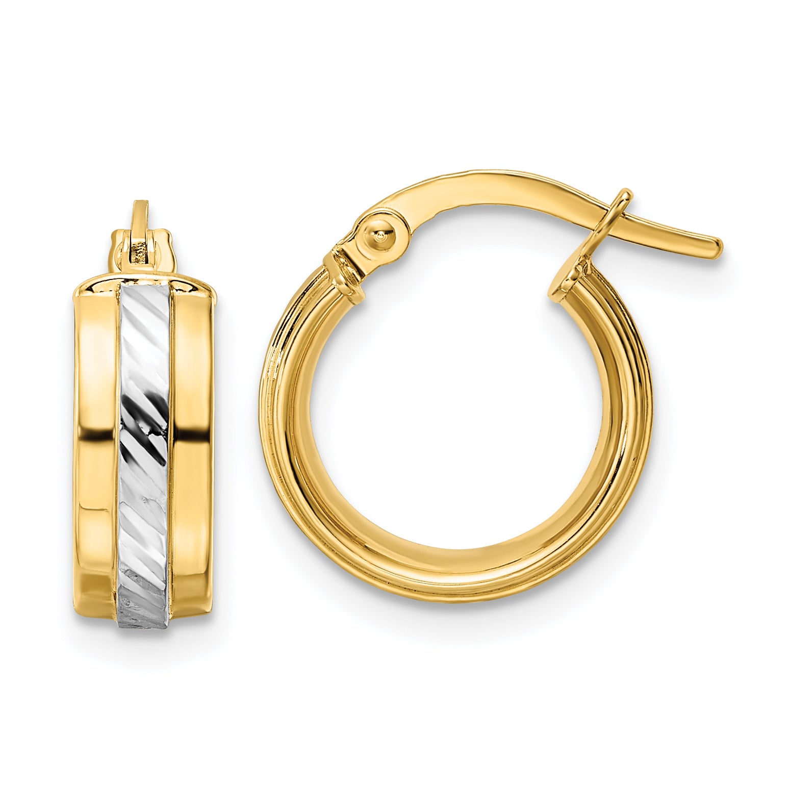 14k w/ White Rhodium Diamond-cut Hoop Earrings Main image