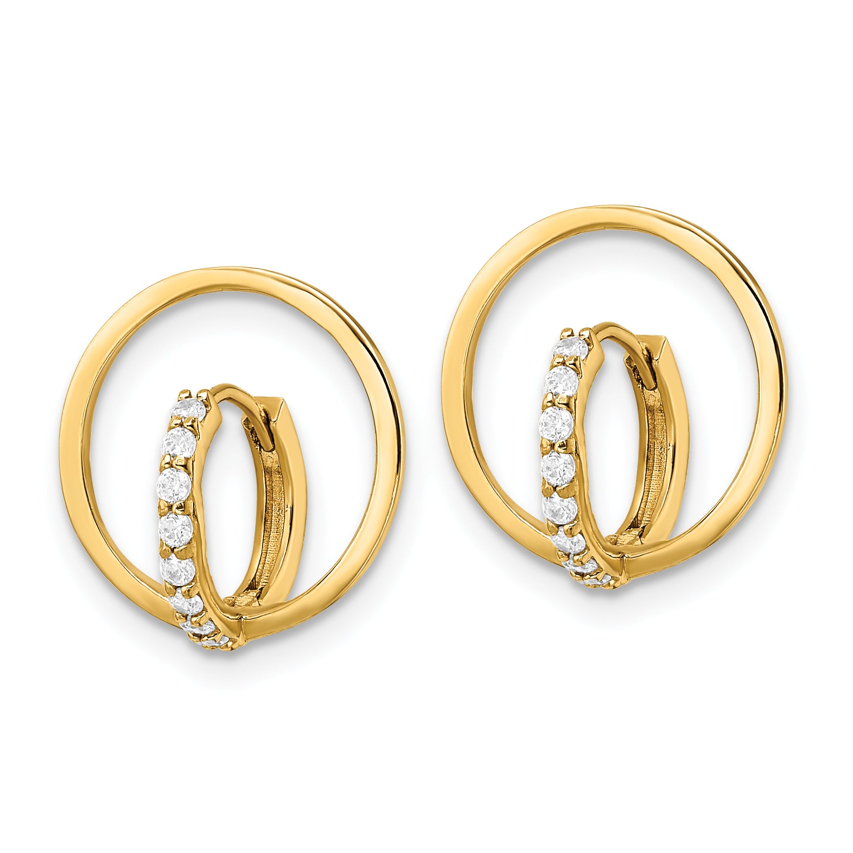 14k Yellow Gold Polished CZ Circle Huggie Hoop Earrings Secondary image