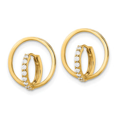 14k Yellow Gold Polished CZ Circle Huggie Hoop Earrings