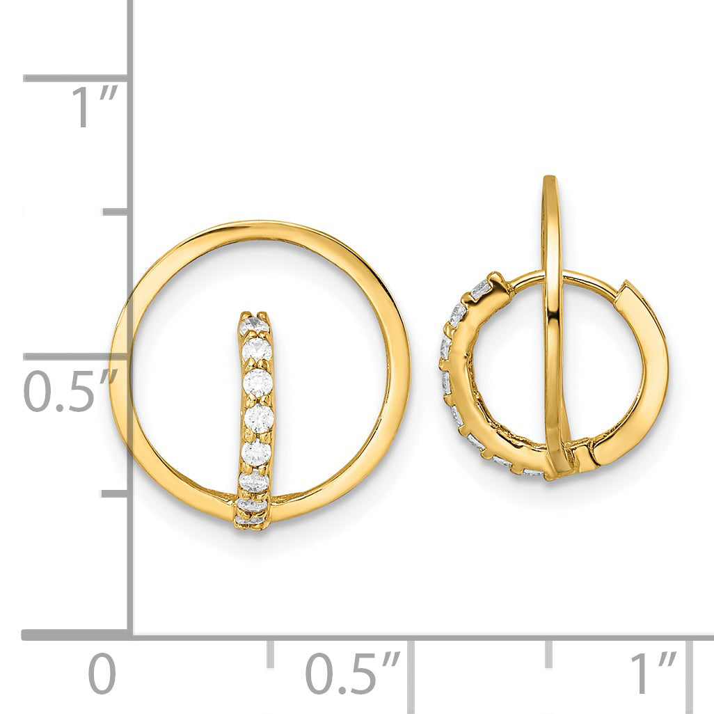 14k Yellow Gold Polished CZ Circle Huggie Hoop Earrings