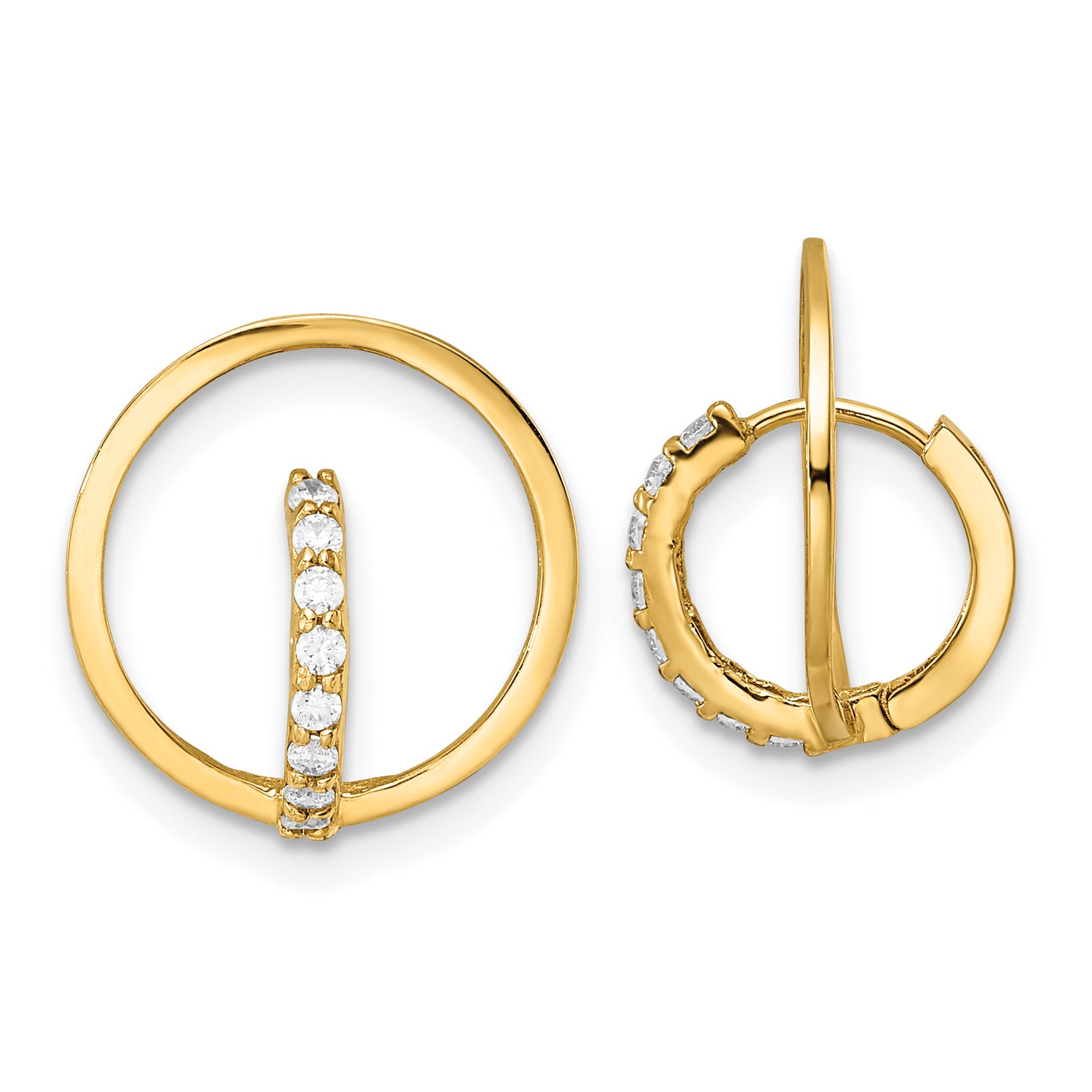 14k Yellow Gold Polished CZ Circle Huggie Hoop Earrings Main image