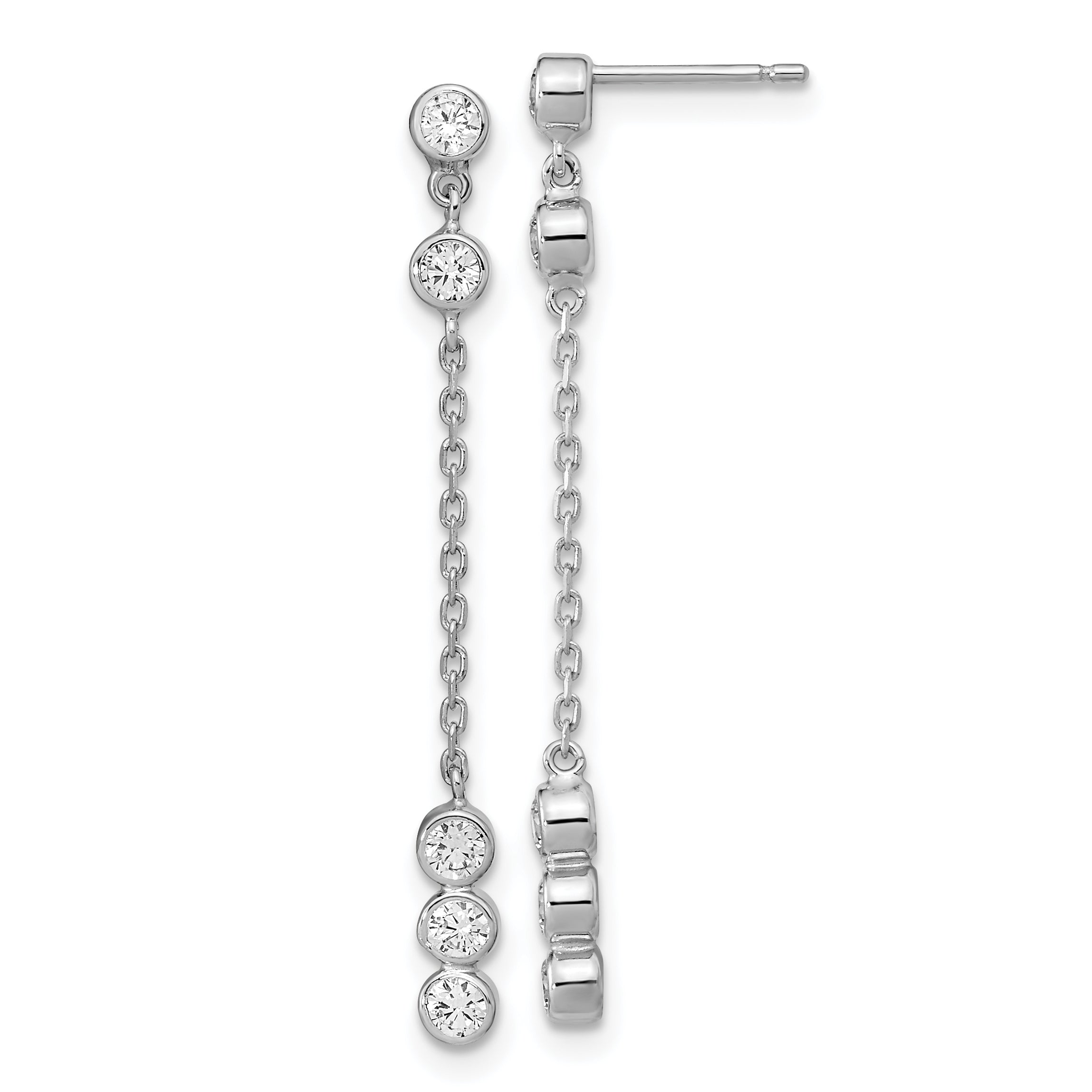 14K White Gold CZ  Chain Link Dangle Earrings Main image
