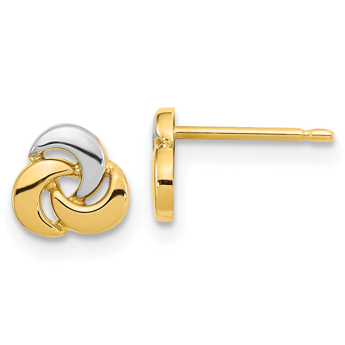 14K Polished White Rhodium Knot Post Earrings