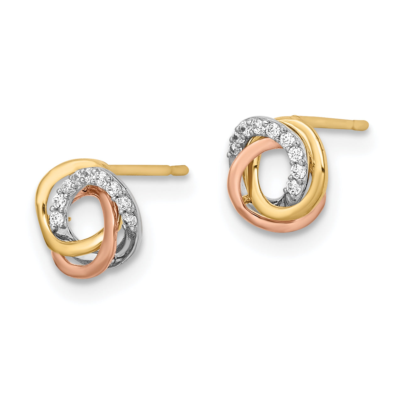 14k Tri-colored CZ Circle Post Earrings Secondary image