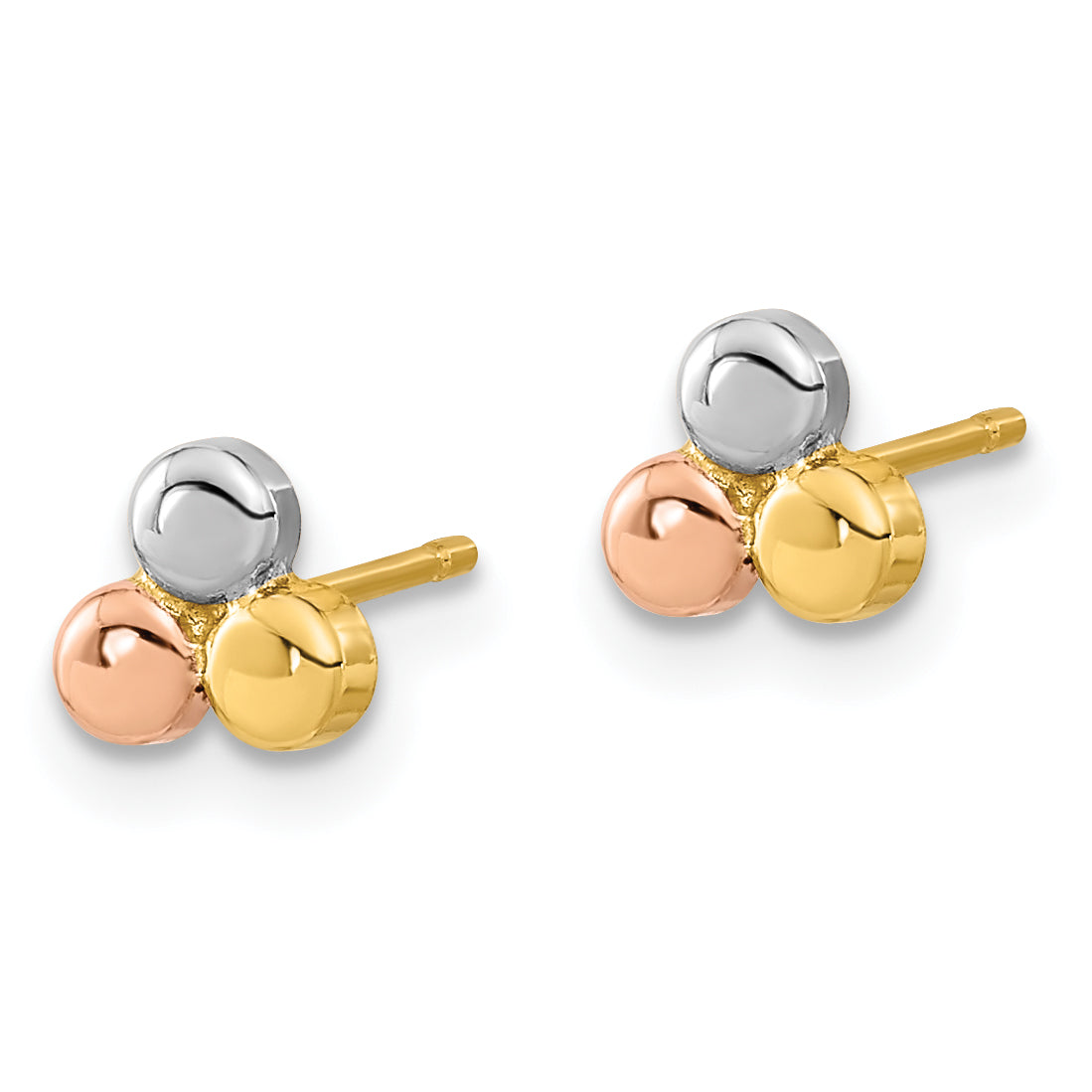 14K Tri-color Circle Post Earrings Secondary image