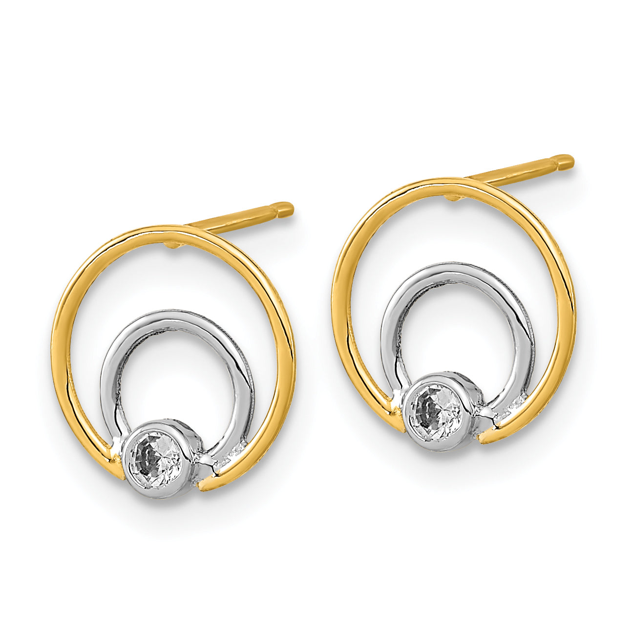 14K Polished White Rhodium CZ Double Circle Post Earrings Secondary image