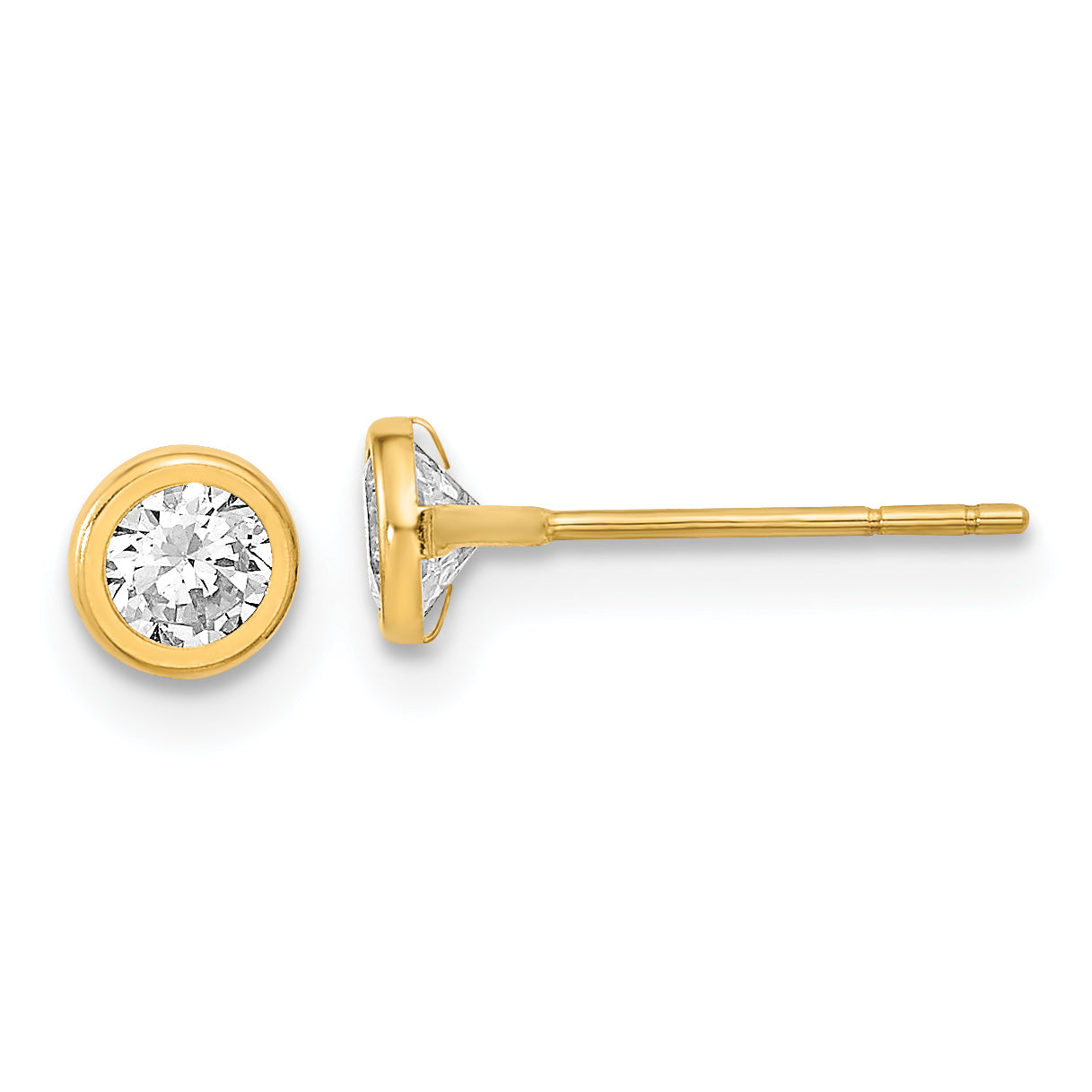 14K Polished Circle Bezel with CZ Post Earrings Main image