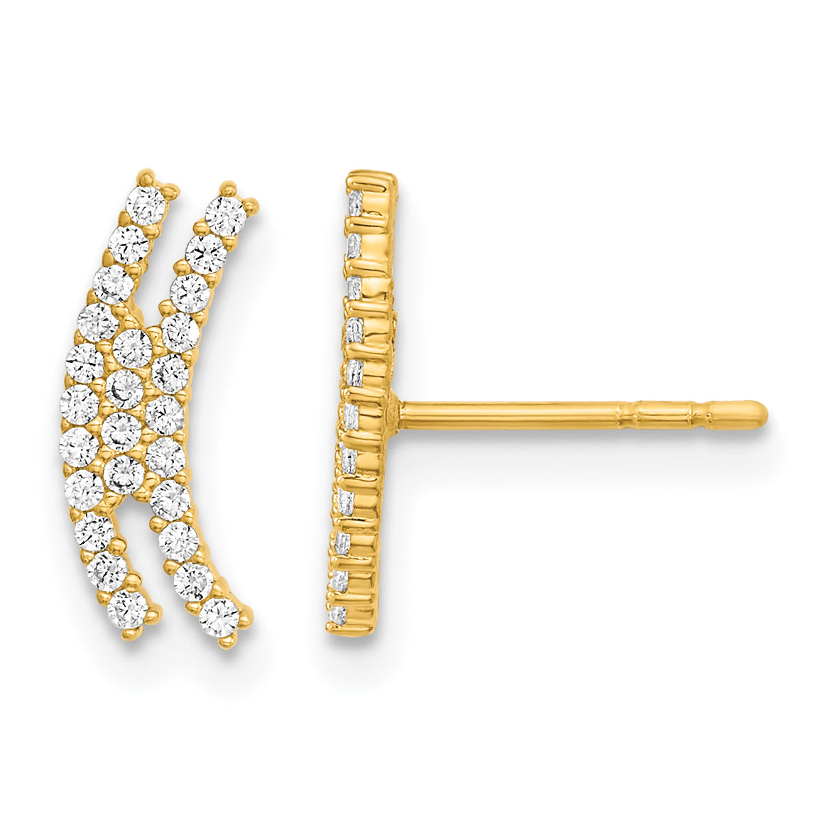 14K Polished Curved Bar CZ Post Earrings Main image
