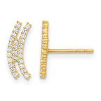 14K Polished Curved Bar CZ Post Earrings