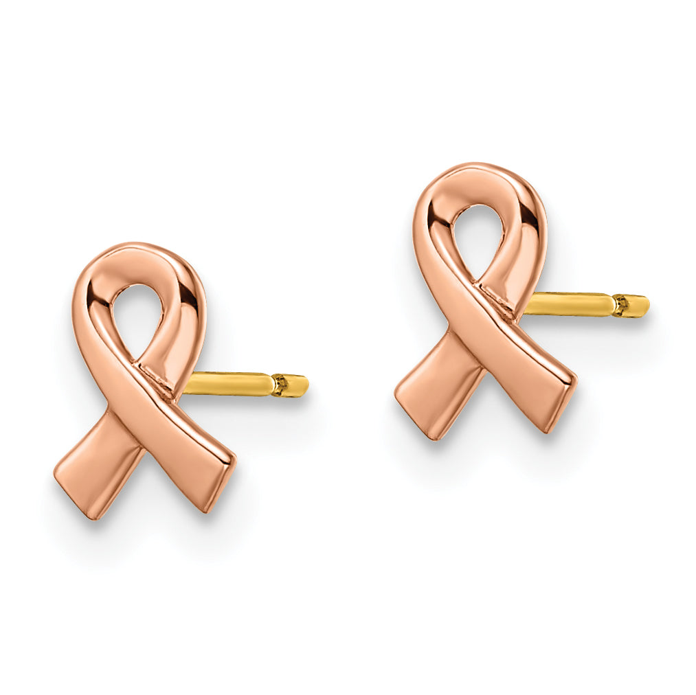 14k Two-tone Rose & Yellow Post Awareness Ribbon Yellow Gold Post Earrings Secondary image