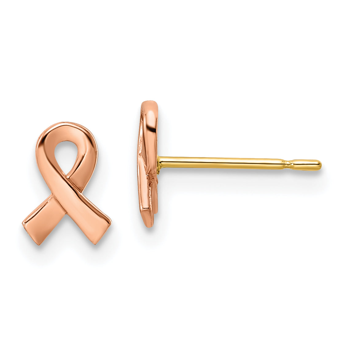 14k Two-tone Rose & Yellow Post Awareness Ribbon Yellow Gold Post Earrings Main image