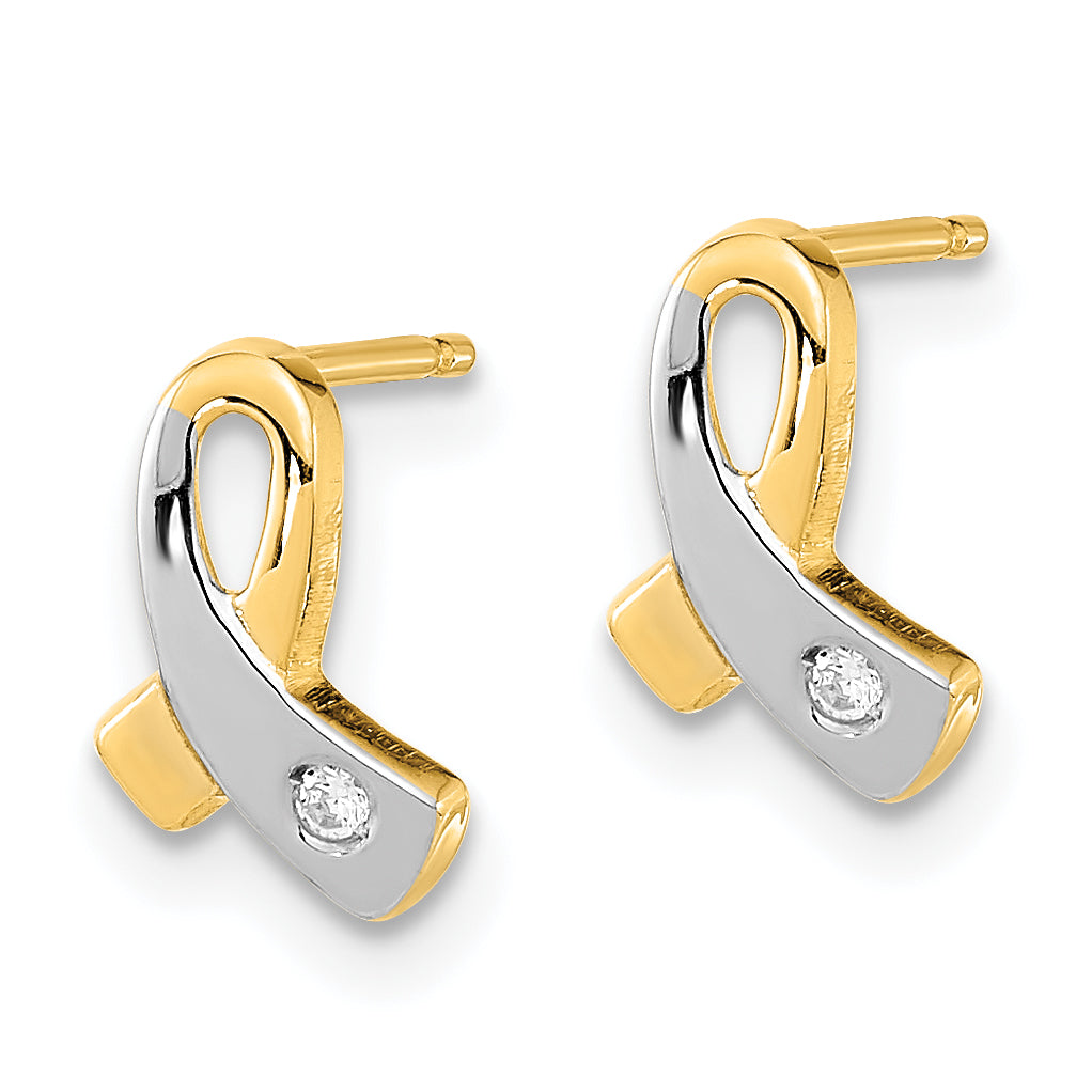 14K Gold White Rhodium CZ Awareness Post Earrings Secondary image