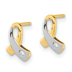 14K Gold White Rhodium CZ Awareness Post Earrings