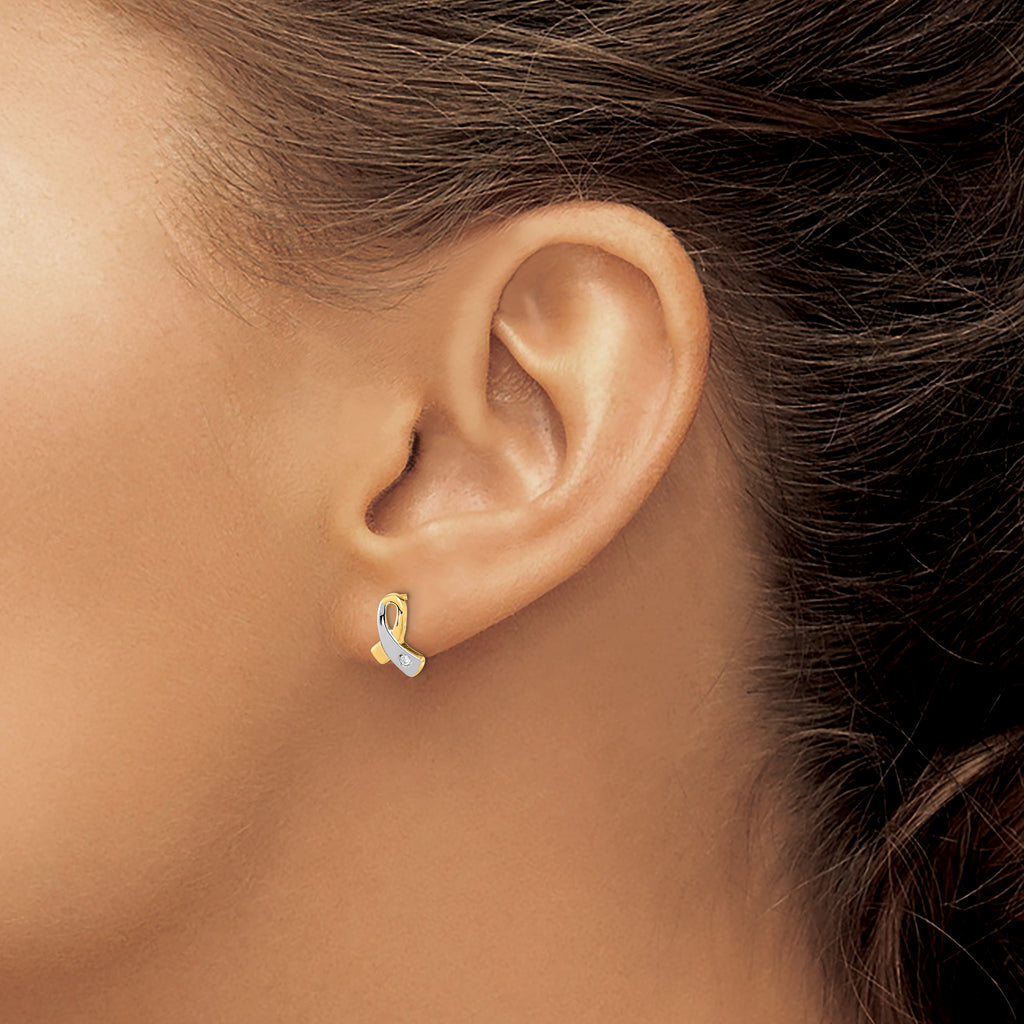 14K Gold White Rhodium CZ Awareness Post Earrings